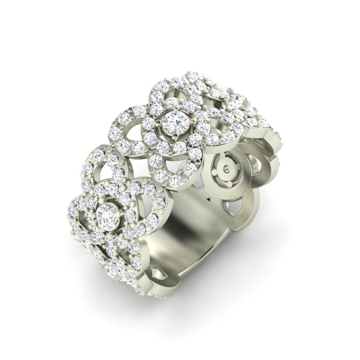 14K WHITE GOLD SCALLOPED EDGE FILIGREE DESIGN DIAMOND BAND